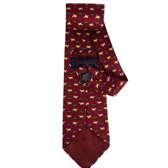 Beaufort de Rack Burgundy Lamb Themed 100% Silk Neck Tie - Picture 2 of 2